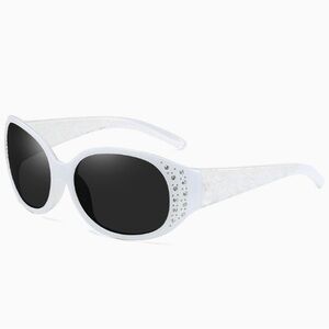 White Crystal Accent Cat-Eye Sunglasses for Women
